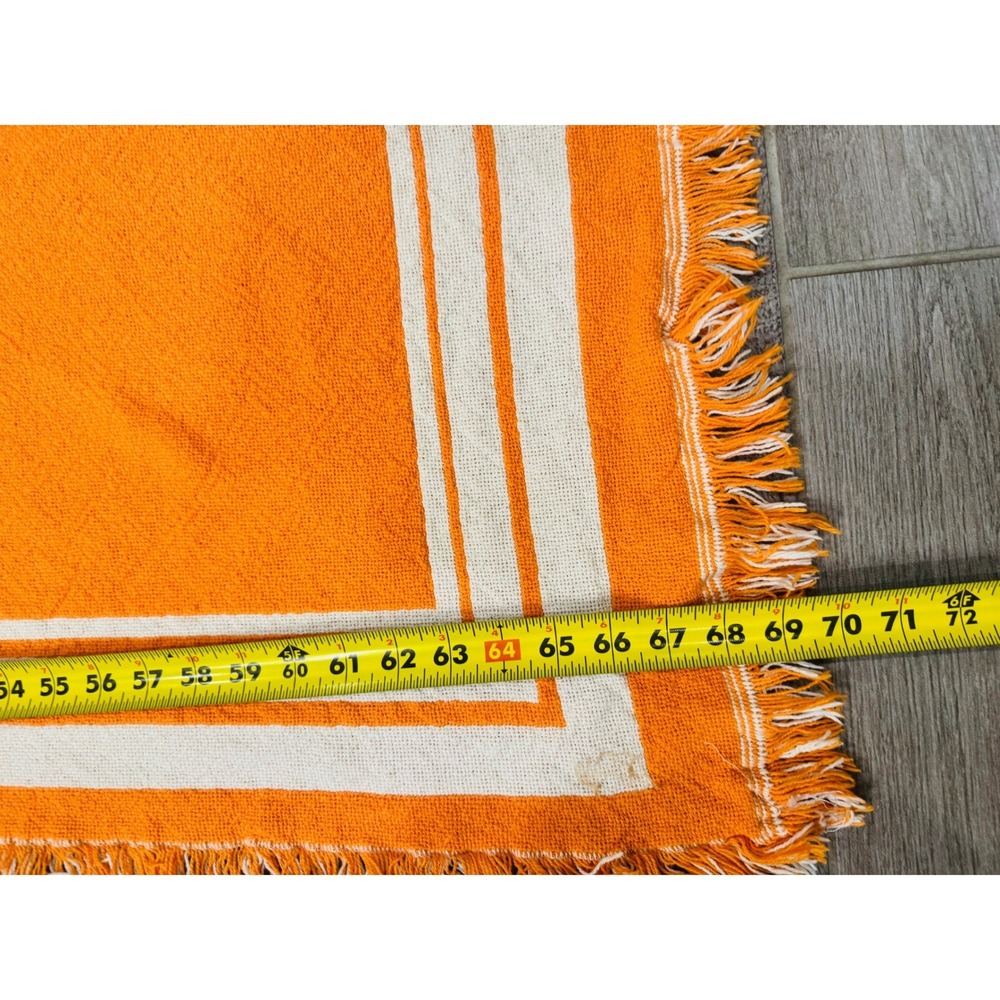 Camp Longhorn Longhorn Logo Woven Fringe Blanket Throw Orange 46x70 Texas Retro - Picture 5 of 8
